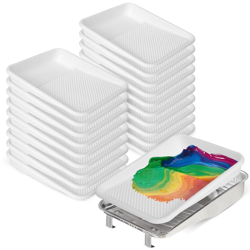 Unvert Paint Tray Liner Set Includes 9" Reusable Metal Paint Trays & 20 Pack of 9 inch White Plastic Paint Tray Liners, Paint Roller Tray, Set for Household or Construction Use - Image 1